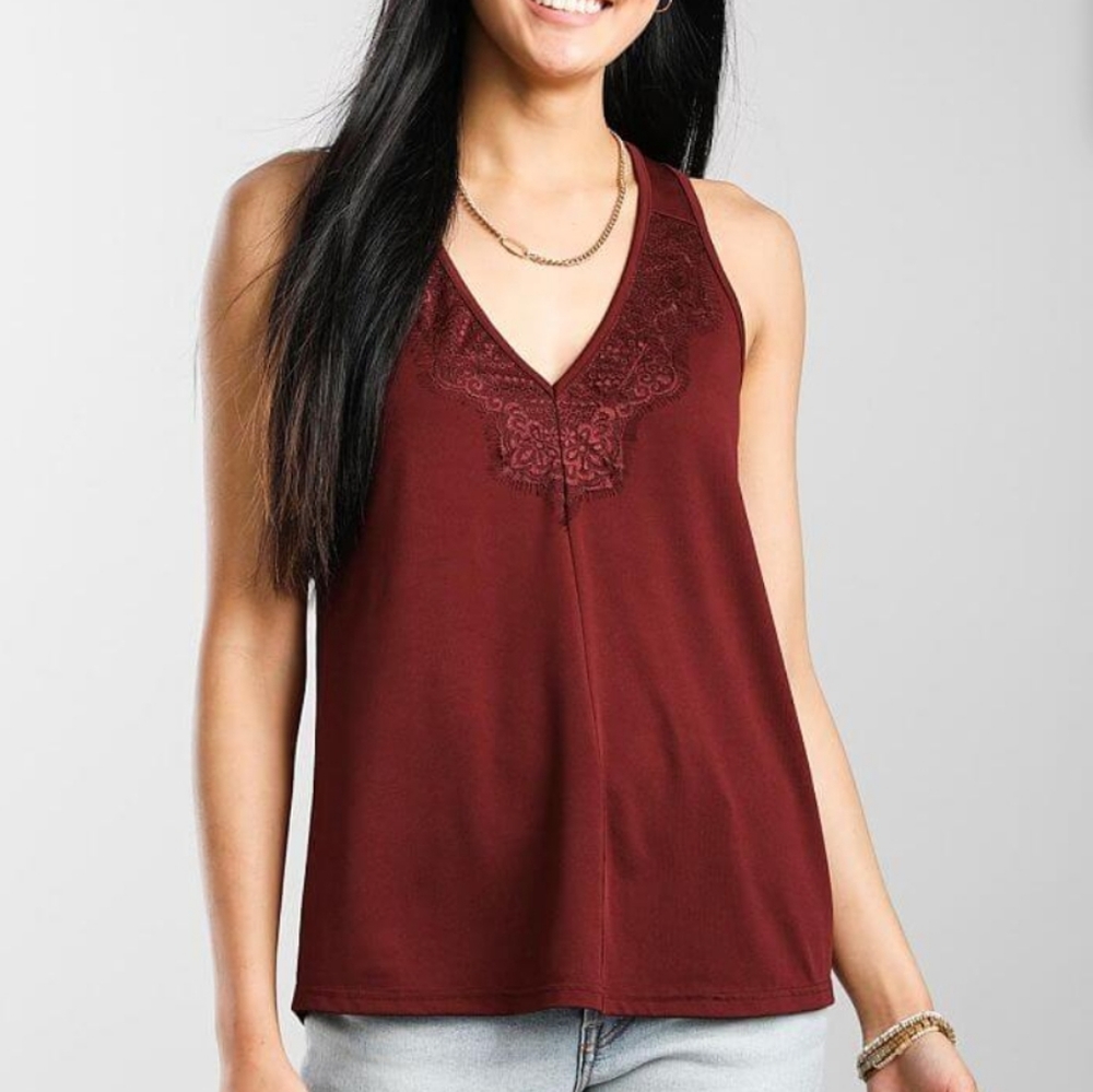 Large Burgandy Lace Tank Racerback V-Neck Tank Top - Picture 1 of 3